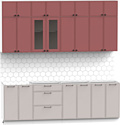 Готовая кухня Интермебель Лион-8 2.4м без столешницы (красная глазурь софт/луна софт)