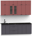 Готовая кухня Интермебель Лион-7 В-1 2.2м (красная глазурь софт/графит софт/тунис)