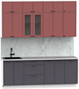 Готовая кухня Интермебель Лион-7 В-1 2.2м (красная глазурь софт/графит софт/мрамор лацио белый)