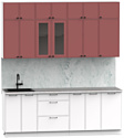 Готовая кухня Интермебель Лион-7 В-1 2.2м (красная глазурь софт/белый софт/мрамор лацио белый)