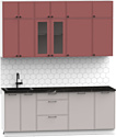 Готовая кухня Интермебель Лион-6 В-1 2.1м (красная глазурь софт/луна софт/тунис)