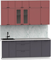 Готовая кухня Интермебель Лион-6 В-1 2.1м (красная глазурь софт/графит софт/мрамор лацио белый)