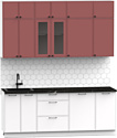 Готовая кухня Интермебель Лион-6 В-1 2.1м (красная глазурь софт/белый софт/тунис)