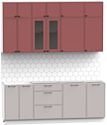 Готовая кухня Интермебель Лион-6 2.1м без столешницы (красная глазурь софт/луна софт)