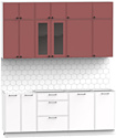Готовая кухня Интермебель Лион-6 2.1м без столешницы (красная глазурь софт/белый софт)