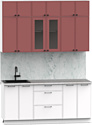 Готовая кухня Интермебель Лион-4 В-1 1.8м (красная глазурь софт/белый софт/лунный камень)