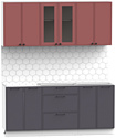 Готовая кухня Интермебель Лион-14 1.8м без столешницы (красная глазурь софт/графит софт)