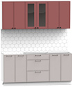 Готовая кухня Интермебель Лион-14 1.8м без столешницы (красная глазурь софт/луна софт)