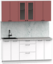 Готовая кухня Интермебель Лион-14 В-1 1.8м (красная глазурь софт/белый софт/мрамор лацио белый)