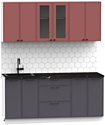 Готовая кухня Интермебель Лион-14 В-1 1.8м (красная глазурь софт/графит софт/сесамо)