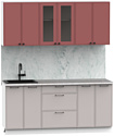 Готовая кухня Интермебель Лион-14 В-1 1.8м (красная глазурь софт/луна софт/мрамор лацио белый)