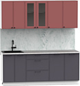 Готовая кухня Интермебель Лион-15 В-1 2м (красная глазурь софт/графит софт/мрамор лацио белый)