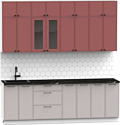 Готовая кухня Интермебель Лион-8 В-1 2.4м (красная глазурь софт/луна софт/сесамо)
