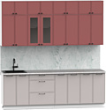 Готовая кухня Интермебель Лион-8 В-1 2.4м (красная глазурь софт/луна софт/этна)