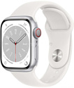 Apple Watch Series 8 LTE 45 мм алюминиевый корпус, серебристый/белый, спортивные силиконовые ремешки S/M + M/L